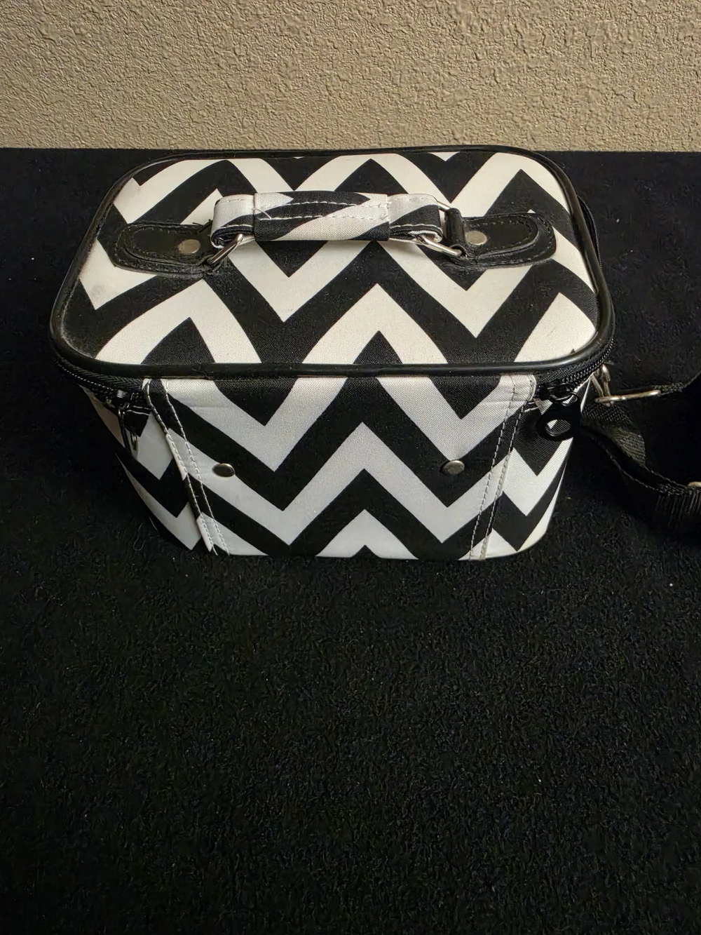 Black and White Chevron Train Case Cosmetic Bag